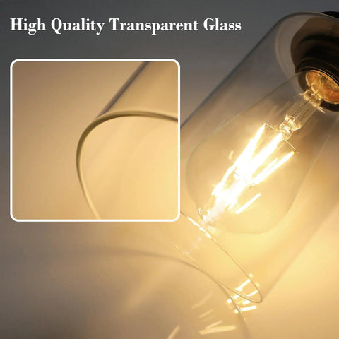 Close-up of clear glass shade showing high-quality glass on Modern 3 Light Vanity Light Fixture In Black With Clear Glass Shades, Dope Sleek Wall Sconce.
