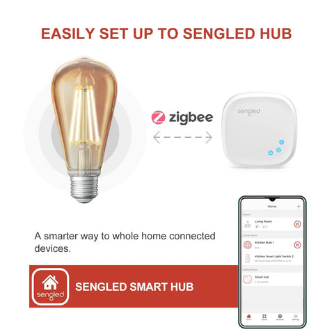 Zigbee Smart Edison Bulbs 6 Pack Hub Required For SmartThings And Echo setup with Sengled Smart Hub and app display