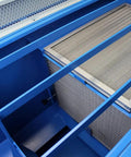 Close-up of Built Damn Tough 61 By 23 Inch Metalworking Downdraft Table With Dual Motor Dust Collector Vacuum System filters and interior.