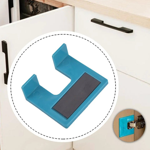 Compact blue PP door hinge jig for quick cabinet installations, no fuss drill and cut guide for precise door alignment at home, garage or deck, includes one hinge installer tool, 6.5 cm by 5 cm design built to last.