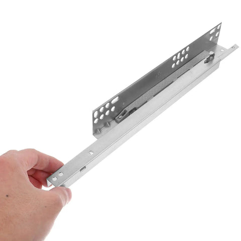 Two Pack Drawer Slide Rails With Silent Buffer And Soft Close, cold rolled steel, hidden damping slides, hand holding rail angle view
