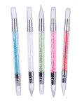 5 Piece Nail Art Sculpture Pen Set Dual Tip Silicone Tools, colorful crystal handles, flexible brushes for 3D nail art design.