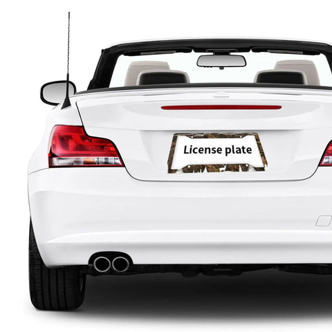 Hunting Deer License Plate Frame 2 Pack Universal Aluminum Tag Holder 12.3 X 6.3 Inches, on white convertible car