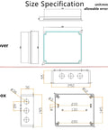 Technical drawing with dimensions for IP65 Waterproof Junction Box With Reserved Holes, Built Tough ABS Plastic Electrical Enclosure For Outdoor DIY Projects, Weatherproof Power Cord Box, 10 X 7.9 X 3.1 Inch Black.