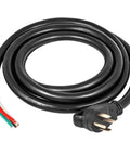 Rock Solid 25 Foot 50 Amp Generator Extension Cord With Nema 14 50P To Raw End Wire showing black copper cable and male connector.
