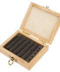5-piece set of 1/4 in indexable carbide turning tool bits with cemented tungsten carbide inserts in a wooden storage box