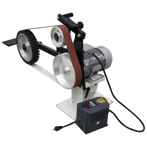 Shop Tough Variable Speed Belt Sander And Metal Polisher Featuring Three Grinding Wheels with a 71 Inch Belt for versatile finishing.