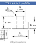 Diagram of T-slot nut for 42 Piece Clamping Kit For Six Millimeter And One Quarter Inch T Slot Mills That Works With Taig And Sherline Mills