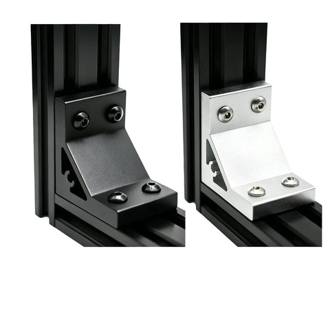 8 Pack Hefty Silver Corner Brackets for 2040 Aluminum Extrusion Profile Connectors including M5 Hex Socket Screws in black and silver.