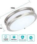 36W Dimmable LED Ceiling Light Fixture 13 Inch Flush Mount with 3200 Lumens 3000K Warm White in brushed nickel