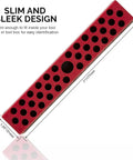 Slim red Magnetic Hex Bit Holder Rack With 37 Bit Holes, 1/4 Inch Hex And Drive Bit Adapter Storage, top view with dimensions