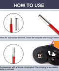 Step-by-step use of 300 Piece Wire Ferrules Kit For 16 To 2/0 AWG Cables Non Insulated Pure Copper Crimp Connectors shown.