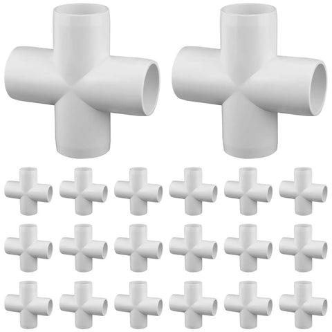 Heavy Duty 20 Pack One Half Inch PVC Four Way Cross Fittings for SCH40 Pipe, furniture grade, UV resistant connectors