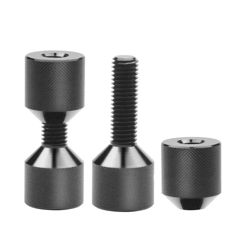 Heavy Duty Aluminum Flange Locating Pin Set Two Hole 1-18 Inch Precision Alignment Knurled Black Pins arranged on a white background.
