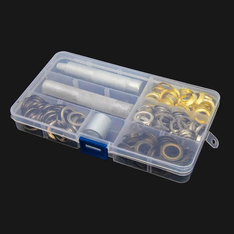 One Half Inch Grommet Kit 100 Sets Four Colors Gold Silver Black Bronze With Tools And Storage Box For DIY Projects