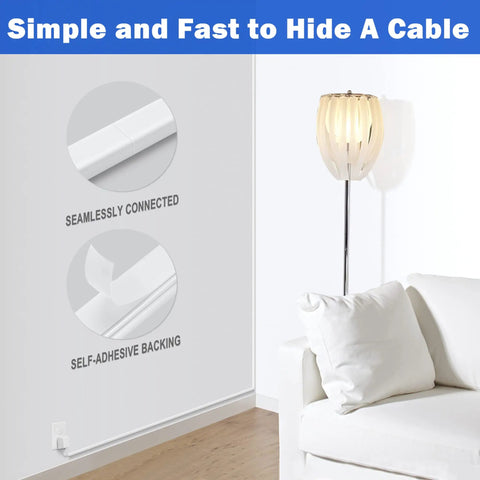 One Cable Cord Hider Kit 102-Inch paintable wall wire concealer in white, seamlessly connected and with self-adhesive backing.
