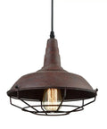Barn Style Pendant Light With Rustic Rust Finish, Industrial Wire Cage Hanging Fixture For Kitchen Island And Hallway
