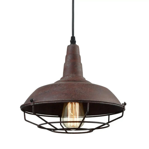 Barn Style Pendant Light With Rustic Rust Finish, Industrial Wire Cage Hanging Fixture For Kitchen Island And Hallway