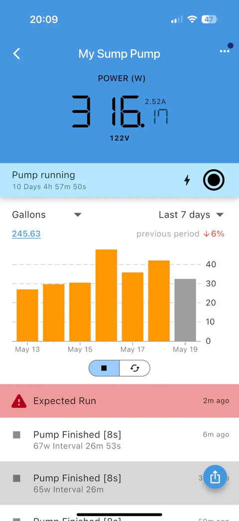 WiFi Sump Pump Monitor And Protector With Real Time Mobile Alerts No Sensors Needed Easy Plug In Setup Auto Calibrates In Minutes interface