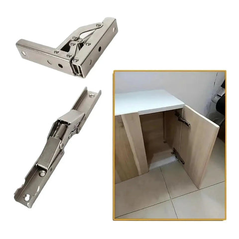 Beefy Heavy Duty Ball Bearing Door Hinges Two Pack With Folding Flat Brackets For Hidden Desk Frames And Cabinets, Stainless Steel All Weather, Smooth Quiet Close, Built To Last installed on cabinet door