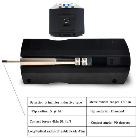 Pro Grade Ultra Accurate Surface Roughness Tester Profilometer With LCD Display, black body, diamond tip