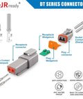 Diagram of 12 Pin DT Connector Kit for Trucks, Motorcycles, Off Road, Marine, and Extreme Sports with waterproof Deutsch DT plugs.