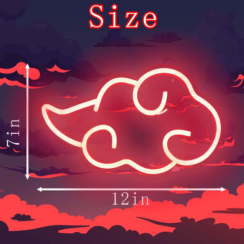 Anime Neon Sign Cloud LED Wall Light With Dimmable USB Power For Bedroom Game Room Man Cave Party Decor Dope Red Cloud Neon Night Light Gift For Son Or Boyfriend 12x7 Inches, showing size dimensions.