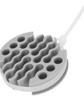 Game Changer 30 Slot Cable Comb Block Tames Wire Chaos And Keeps Cat 6 Rigs Slick And Easy To Trace Without Nasty Knots Grey Stackable Wire Manager angled view showing cable slots.