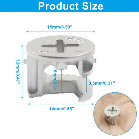 15mm by 12mm zinc cam nut from 10 Piece Furniture Cam Lock Kit For Cabinet Woodworking Projects Easy Peasy Assembly Rock Solid.