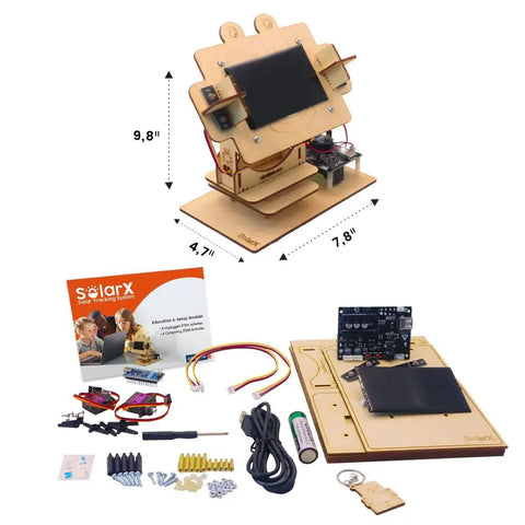 Sun Tracking Solar Panel DIY Kit With Arduino Nano Educational Sun Tracker System and Electronic Components Coding Kit, wooden board, 9.8-inch tall