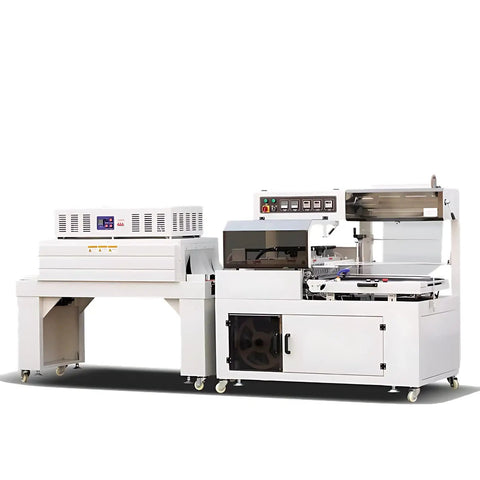 Semi Automatic Heat Shrink Wrapping Machine With PE Film Sealing Tunnel For Tight Seamless Packaging, compact design in white.