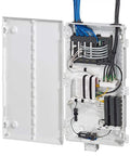 Plastic Universal Shelf Bracket For Structured Media Center Comes With Saddle Ties And Velcro Straps For Super Easy One Piece Install Supports Up To Twenty Pounds Perfect For Holding Gear And Managing Cables In Your Home Setup visible in open media box.