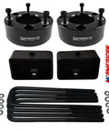 Ford F-150 Lift Kit 2004-2020 2WD 4WD, 3 Front Billet Aluminum Strut Spacers, 3 Rear Steel Lift Blocks, 12 Inch U-Bolts, Black Finish