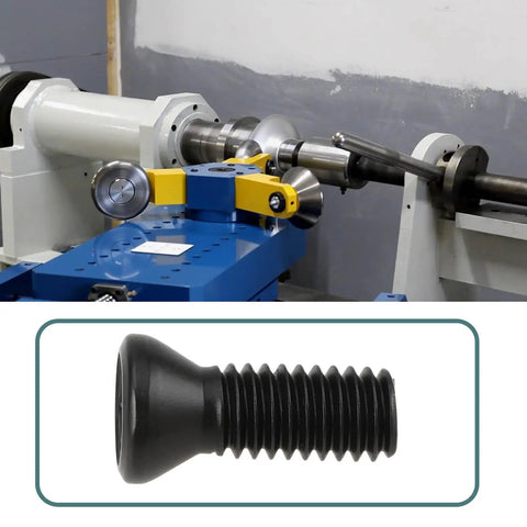 Premium M3.5 X 10 Millimeter Torx Drive Screws For Cnc Lathe Tool Holders And Carbide Inserts shown on CNC lathe with black coating.