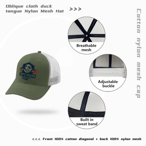 Full Moon USA Flag Statement Hat For Men Trucker Cap Army Green, mesh back, adjustable buckle, breathable design
