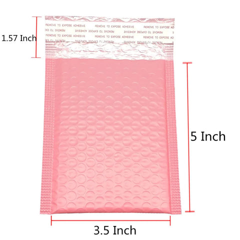 Pink Poly Bubble Mailers 3.5 By 5 Inch Small Padded Envelopes Self Sealing Shipping Bags showing dimensions