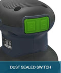 Close-up of Beast Of A 5 Inch Corded Random Orbital Sander with dust sealed switch and soft grip handle