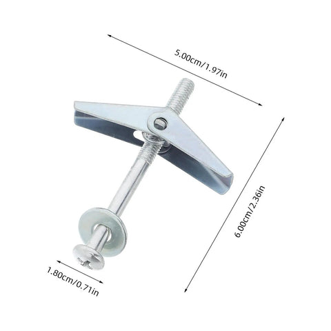 30 Pack Heavy Duty Carbon Steel Drywall Anchors showing mushroom petal design and dimensions for gypsum installations.