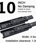 Two Pair 3-Section Full Extension Silent Drawer Slides, 10 Inch Side Mount Ball Bearing Slides For 10 12 14 Inch Cabinets