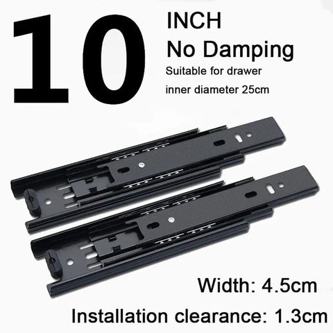 Two Pair 3-Section Full Extension Silent Drawer Slides, 10 Inch Side Mount Ball Bearing Slides For 10 12 14 Inch Cabinets