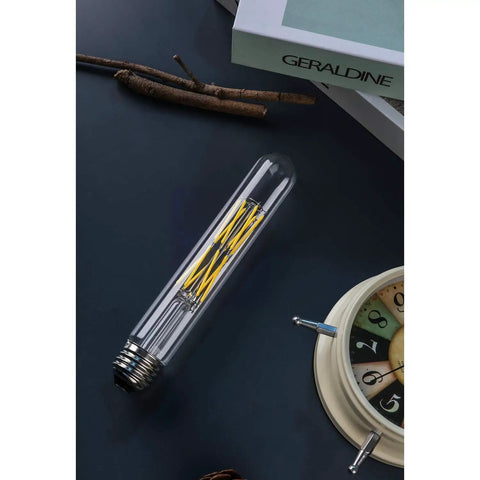 12W Dimmable Edison Led Tubular Bulb T10 T30 With E26 Medium Base Filament Lamp 100 Watt Equivalent 4000K on table