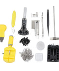 147-Piece Watch Maintenance Kit For DIY Repairs with various tools, including spring bar remover, case opener, screwdrivers.