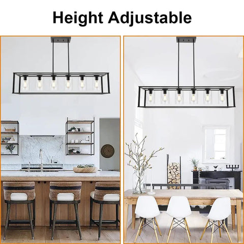 Modern Kickin Farmhouse Pendant Lighting For Kitchen Island With Black Finish, Square Metal Cage in kitchen and dining room