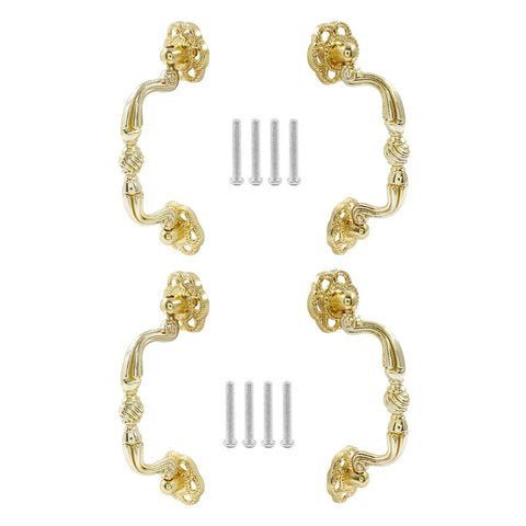 Gold Drop Bail Drawer Pulls 4 Pack 120mm Cabinet Handles with screws, zinc alloy, rust-resistant