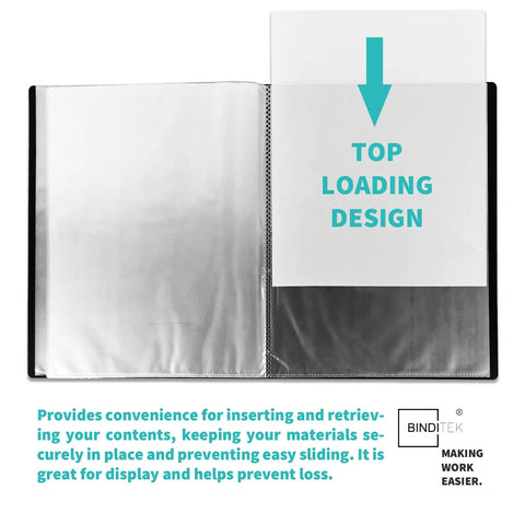 Six Pack 40 Pocket Display Binders With Clear Sheet Protectors, 8.5 By 11 Portfolio Folders With 80 Pages, open view showing top-loading design