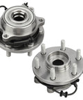 4WD Front Wheel Hub Bearing Assembly With ABS 2 Pack 6 Lug For Nissan Frontier Xterra Pathfinder Equator 2005 to 2015 2005 to 2012 2009 to 2012 4x4 Compatible Beefed Up Bearings For Quiet Smooth Operation And Heavy Duty Durability, shown from a top angle with visible bearings and ABS wiring.