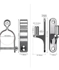 Two Pack Of Top Shelf 304 Stainless Steel Gate Hinges dimensions showing 5/8 male pin and mounts for 1-3/8 inch posts.