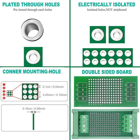 Prototype 72x30mm PCB Board With DIN Rail Mounting Carrier Housing Compatible With Arduino Kit showing holes and dimensions