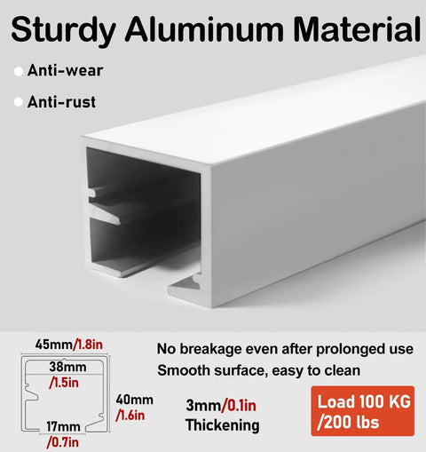 Heavy Duty Bifold Closet Door Hardware Kit fits 48 to 96 inch tracks aluminum profile showcasing sturdiness and measurements