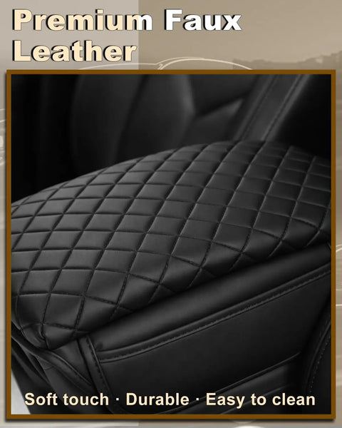 Armrest Cover For Jeep Wrangler JL Center Console Pad With Organizer Pockets Black Faux Leather Arm Rest Lid Cushion